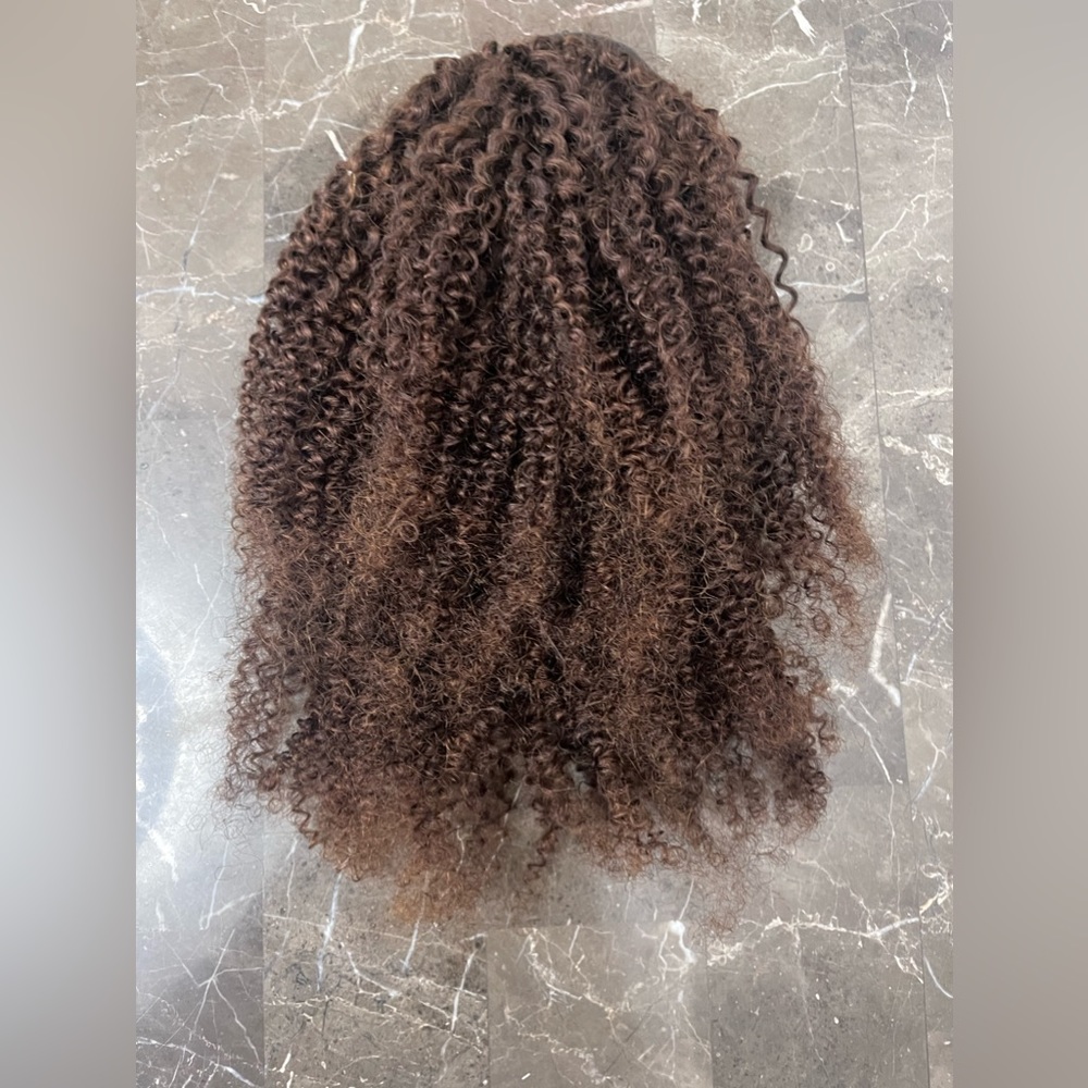 New Unworn ! 12” Afro curly virgin human hair, medium brown drawstring ponytail